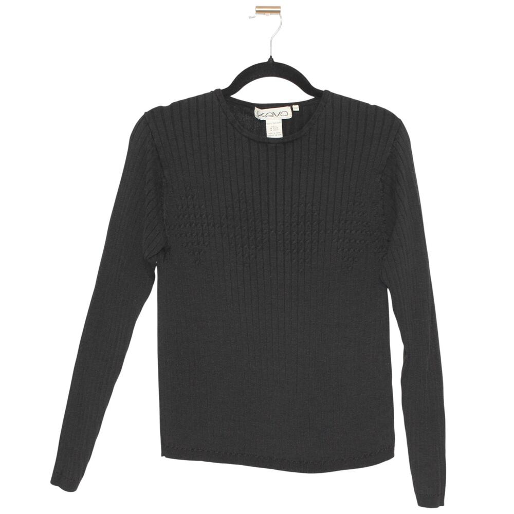 KEVO 100% Silk Black Knit Top Vintage Sweater Size Large